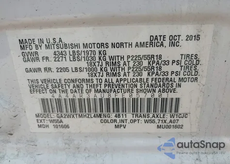 2015 Mitsubishi Outlander Sport Es из США, поврежденный, VIN 4A4AR3AU8FE057001